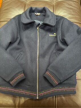 Billieblush Navy Girls' Zip-Up Pea Coat with Striped Trim